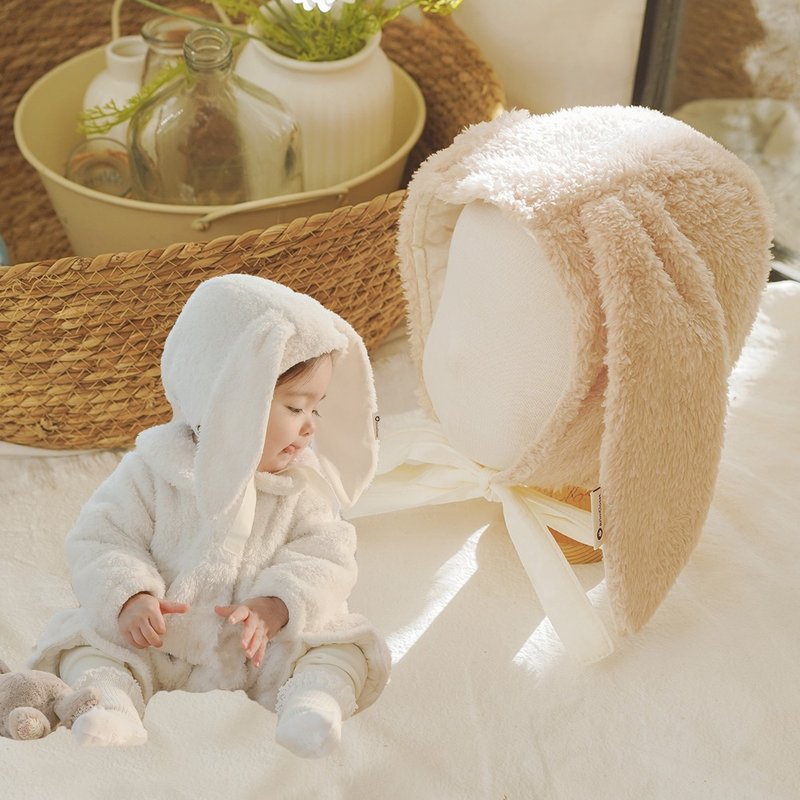 beige fur so cute winter baby bunny bonnet - 嬰兒帽子/髮帶 - 棉．麻 多色