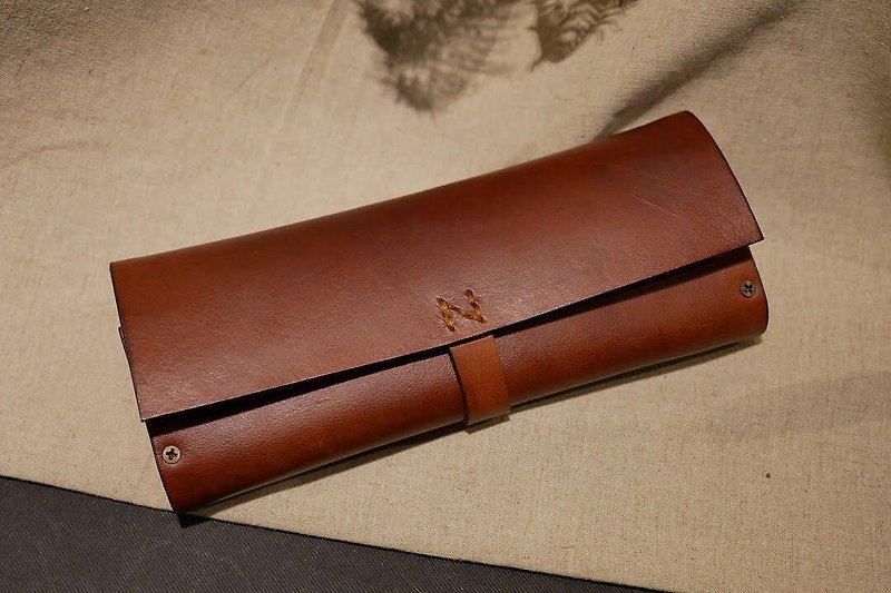 [迢 迢 tiaotiao] leather teak long clip / brown / multi-layer card holder / simple / leather / wallet / wallet / hand made / teak - Wallets - Genuine Leather Brown
