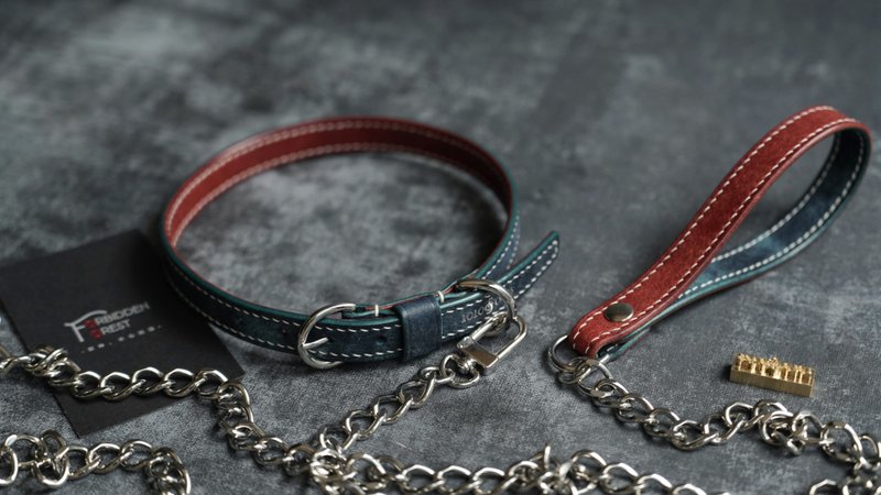純手工牛皮項圈/手環兩用款 choker 撞色設計 顏色可選 客製刻字 - 項鍊 - 真皮 多色