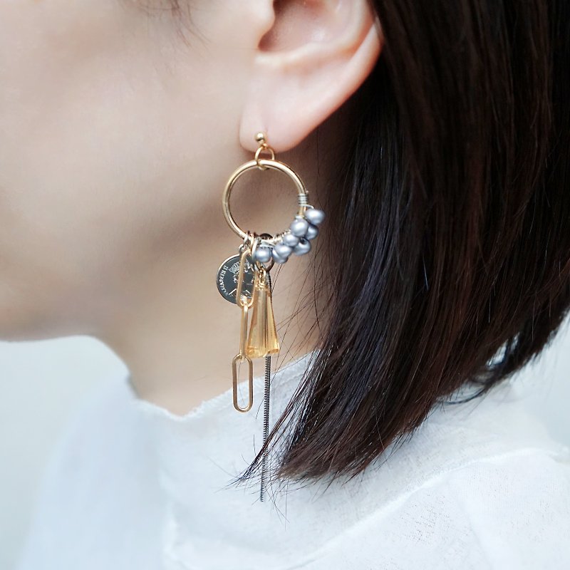 Limited quantity Both ear piercings earrings - ต่างหู - แก้ว สีทอง