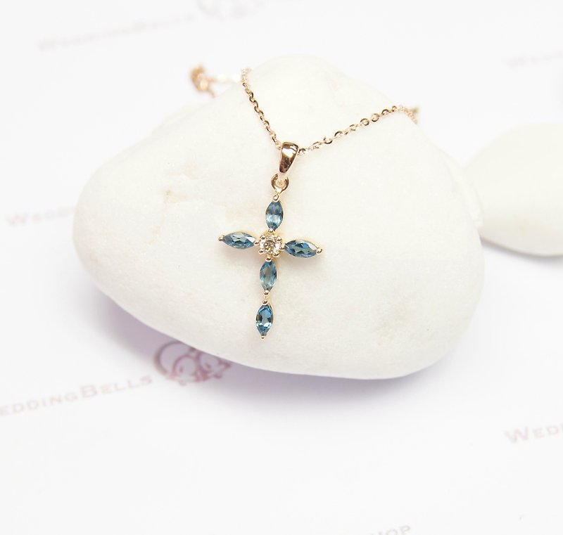 Semi-Precious Stones Necklaces Blue - 18K rose London Blue Stone Pendant / cross / fine cute birthday Stone(free shipping)