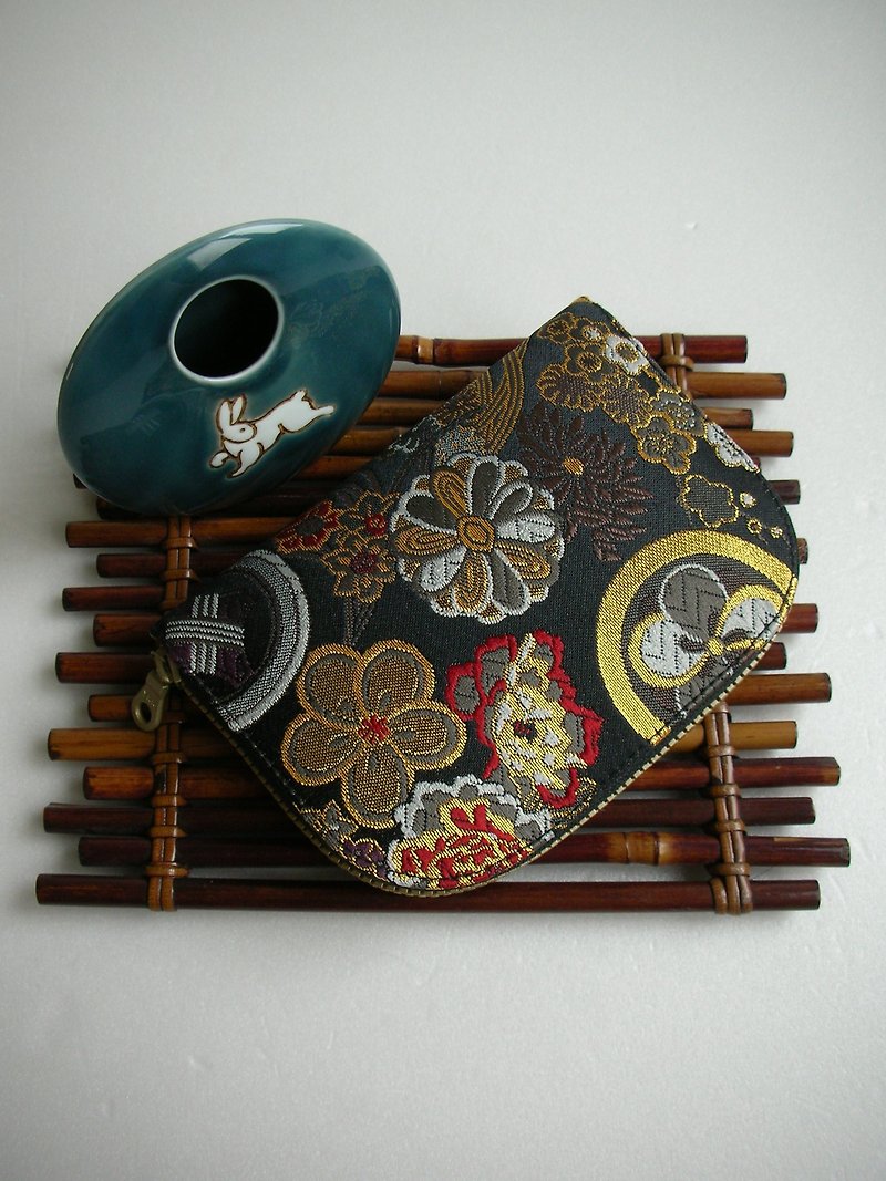 Beijing West Jin Yu Jin Weaving "Inkland Flower Pills" - Short Clip / Wallet / Coin Purse / Gift - Last - Wallets - Silk Black