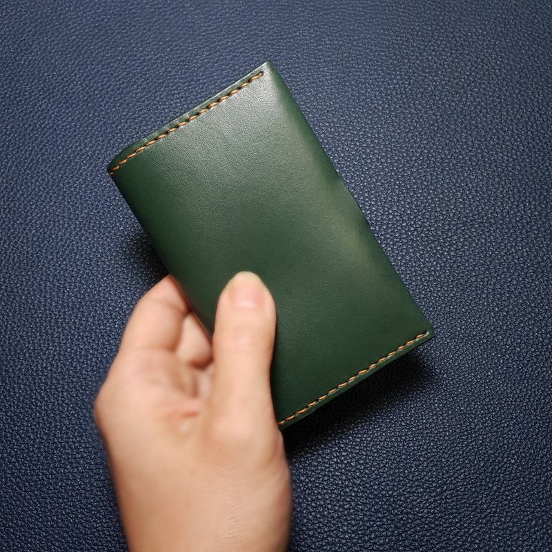 Natural Calf Leather Push! Business Card Holder_Lightweight_Green Series - ที่เก็บนามบัตร - หนังแท้ สีเขียว