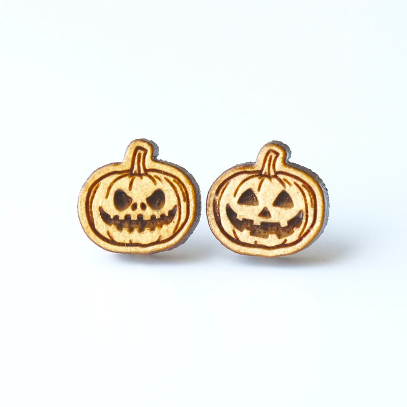 Plain wood earrings- Halloween - ต่างหู - ไม้ สีนำ้ตาล