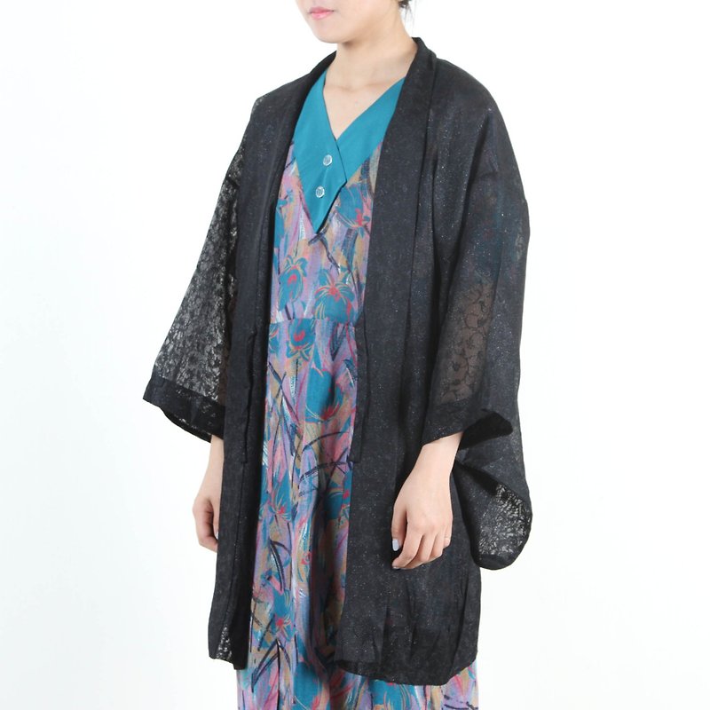 [An old egg plant] vine gauze vintage kimono feather weave - Women's Casual & Functional Jackets - Polyester Black
