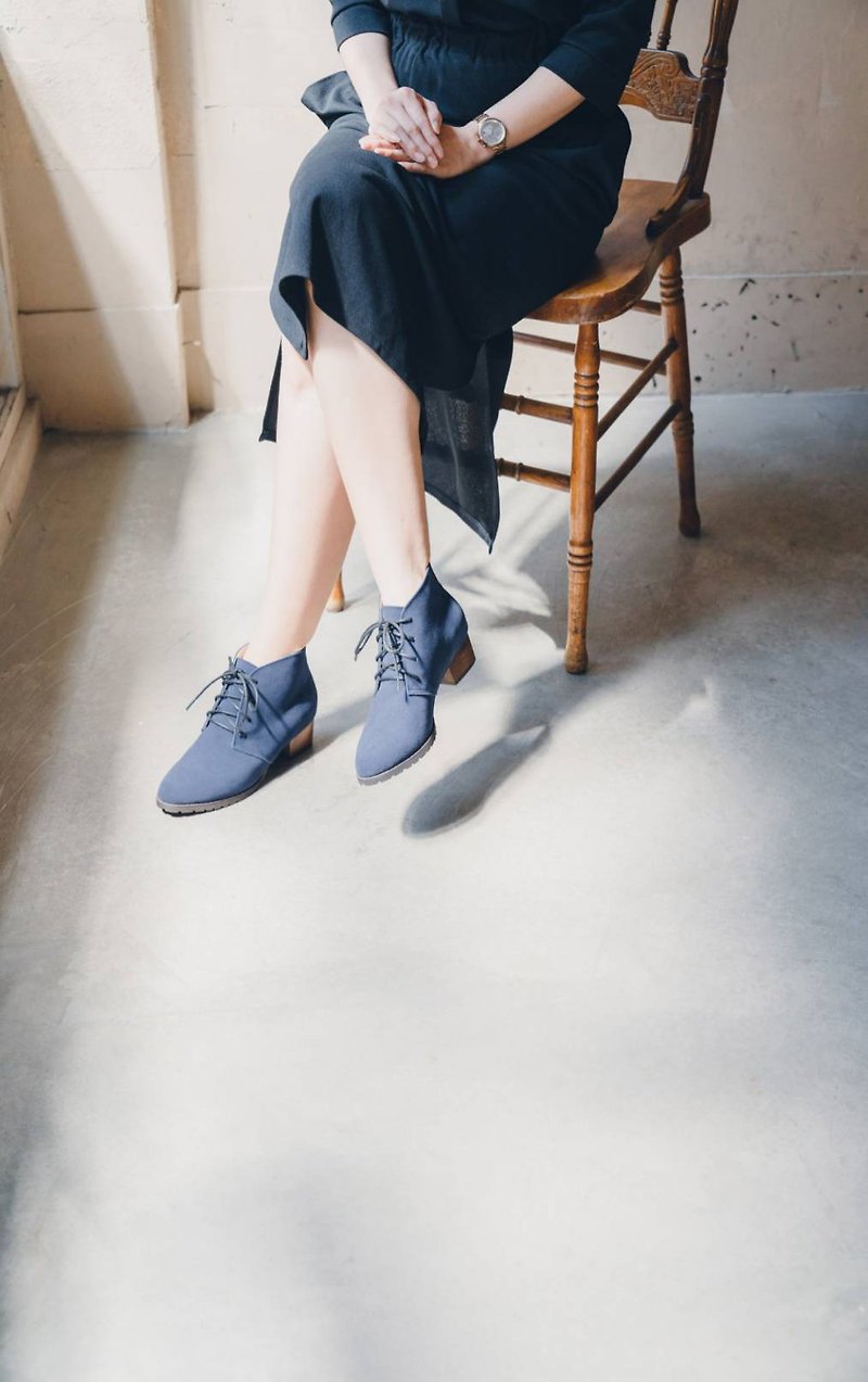 [Ge Bengen] Thin Strap Repellent Water Boots_Dark Blue|Handmade Customized| MIT 21.5-26.5 - Rain Boots - Genuine Leather 