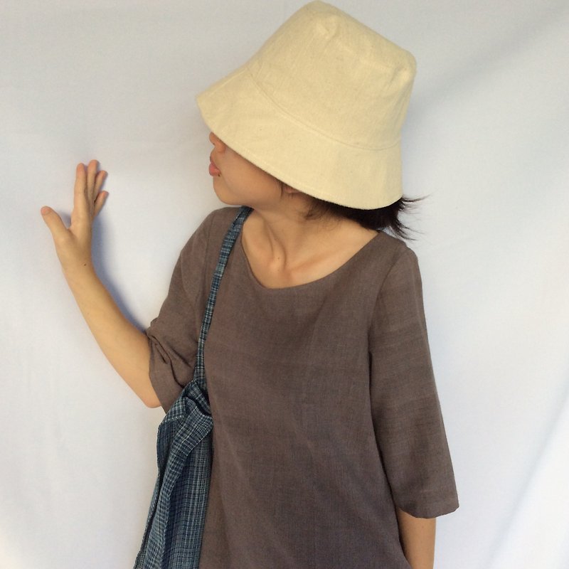 hand-woven cotton fabric with natural dyes long dress(gray) y2 - ชุดเดรส - ผ้าฝ้าย/ผ้าลินิน สีเทา