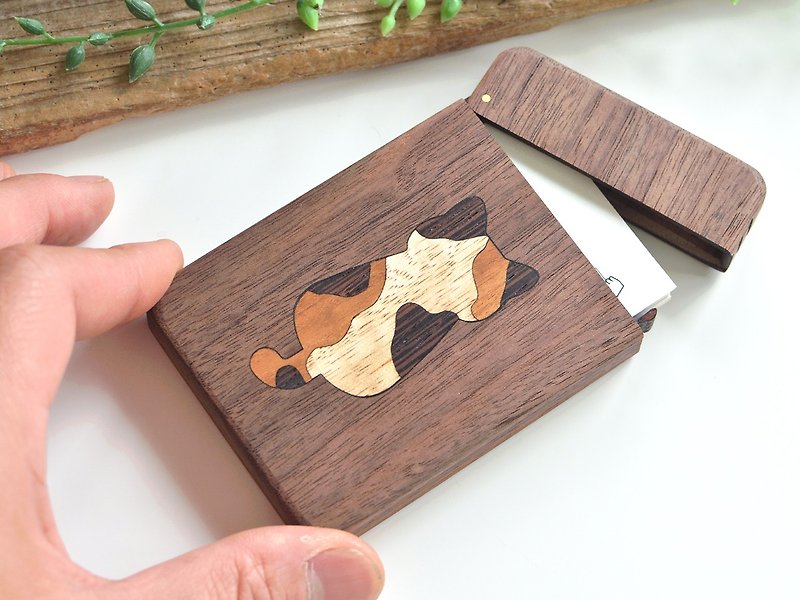Wooden Business Card Holder [Calico Cat] Business Card Case / Walnut - ที่เก็บนามบัตร - ไม้ 