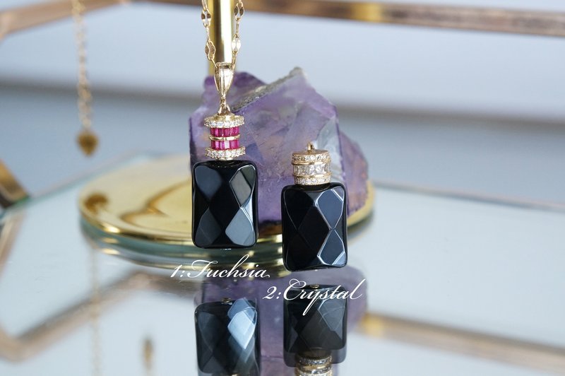 French Perfume Bottle Long Necklace(Gemstone) - สร้อยคอ - คริสตัล สีทอง