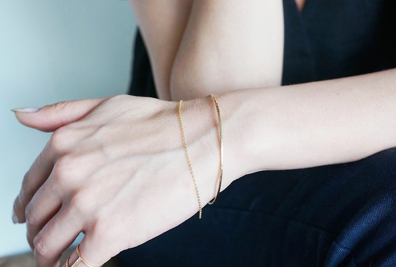 【14KGF】Hammered Open Chain Wire Bangle - Bracelets - Other Metals Gold