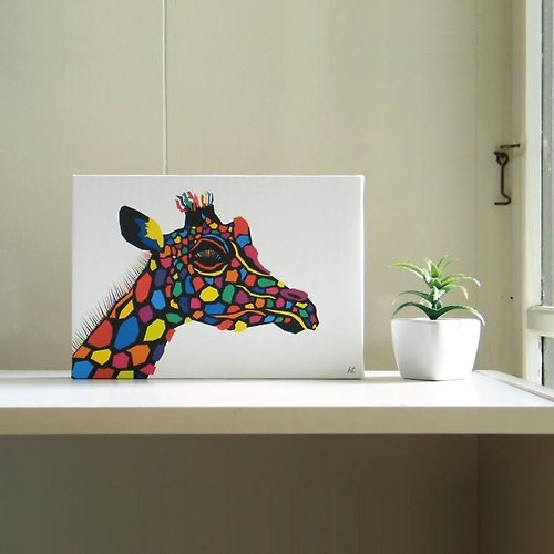 HTA 藝術 海報 繪畫 掛畫 時尚 優雅 長頸鹿 動物 壁貼 創意 色彩