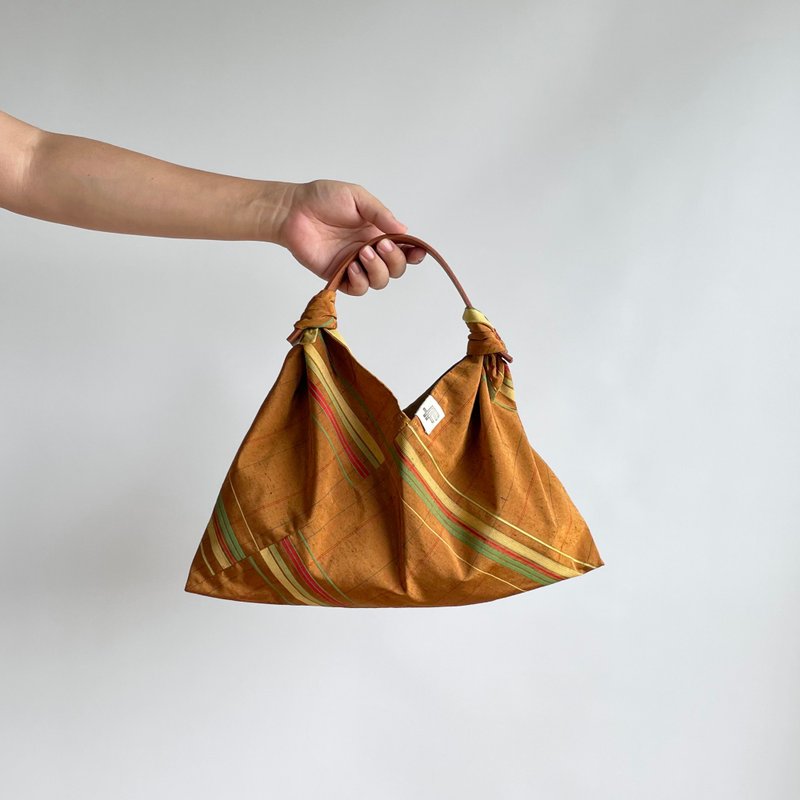 Unique | AZUMA bag with lining Handbag-size, KIMONO fabric, muted orange - Handbags & Totes - Silk Orange