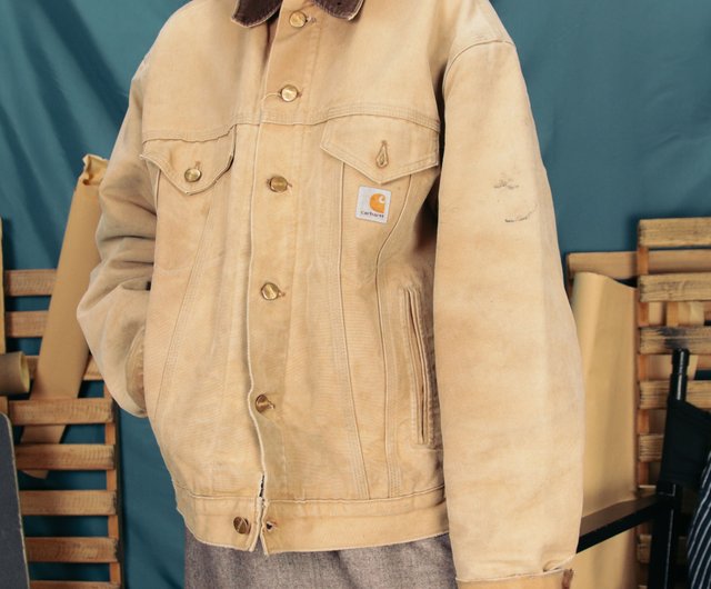 Carhartt work jacket A08 Khaki corduroy collar, tooling【Tsubasa.Y