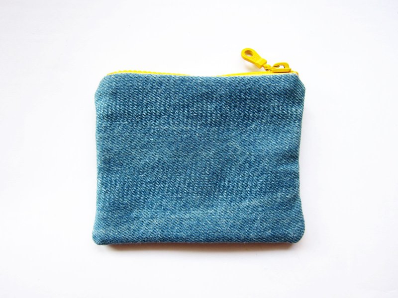 迷你拉鍊包 零錢包 卡夾 牛仔藍 - 零錢包/小錢包 - 棉．麻 藍色