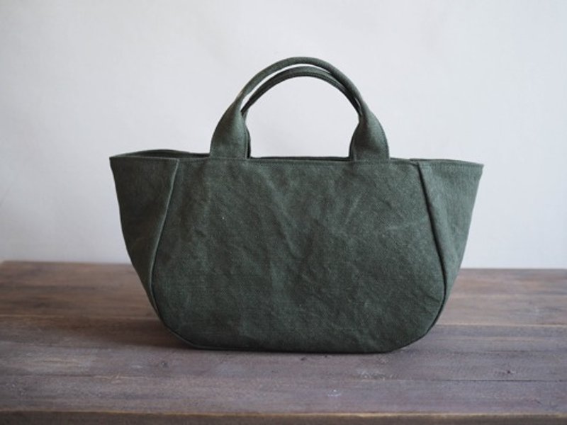 Made-to-order [MILITARY TWILL] Round tote with lid M khaki drive - Handbags & Totes - Cotton & Hemp Green