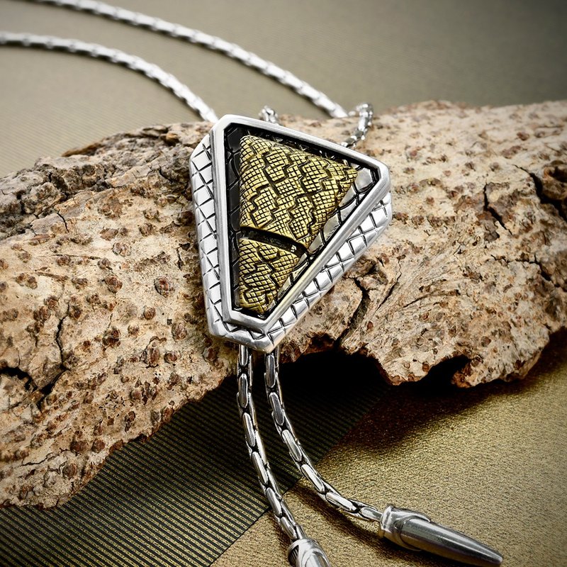 狂潮-蛇紋 保羅領帶 Bolo Tie 領繩項鍊 金屬繩領帶 長項鍊 - 領帶/領帶夾 - 其他金屬 銀色