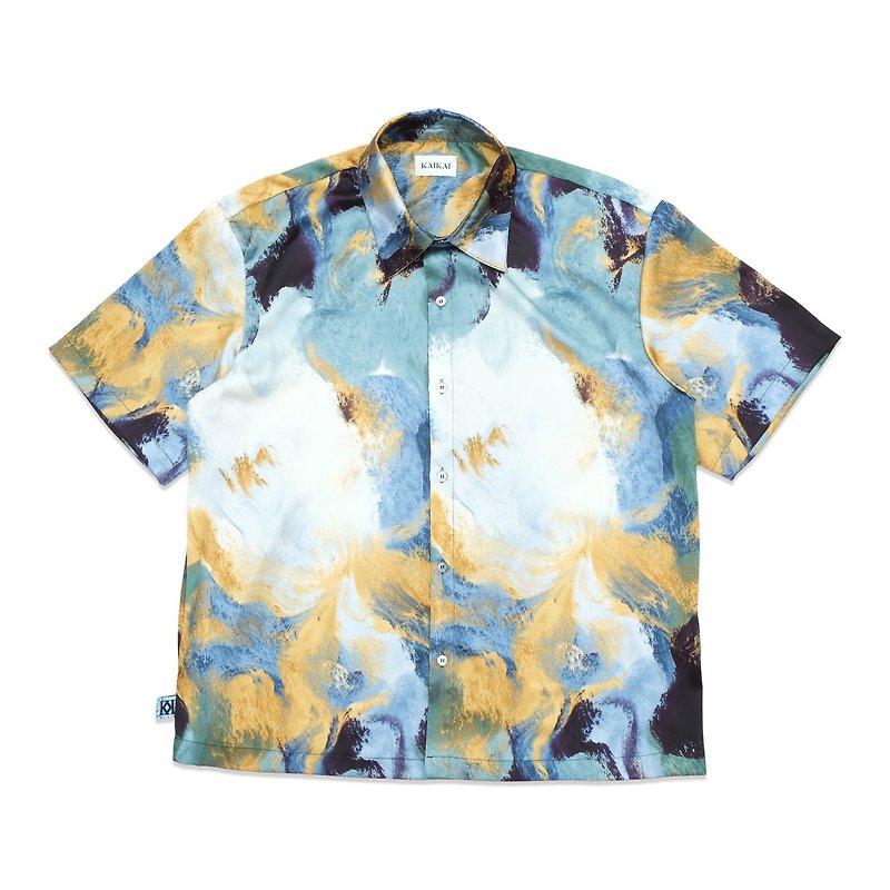 KAIKAI - UNPREDICTABLE - Swirl-dyed silk satin short-sleeved shirt - Men's Shirts - Polyester Multicolor