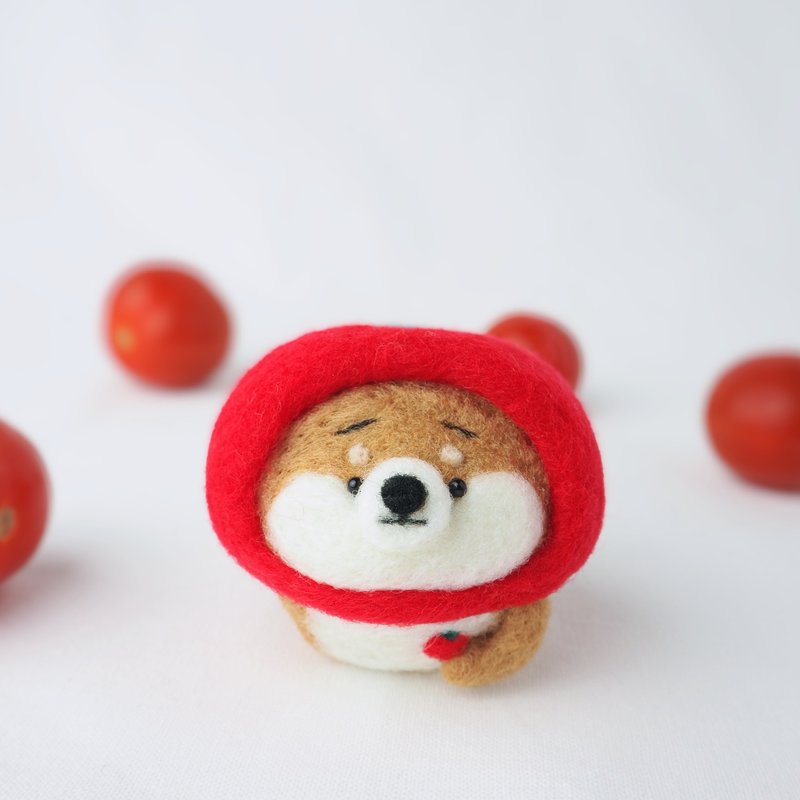 トマトになりきるまゆ柴犬(赤柴・黒柴・白柴)羊毛フェルト - 擺飾/家飾品 - 羊毛 紅色