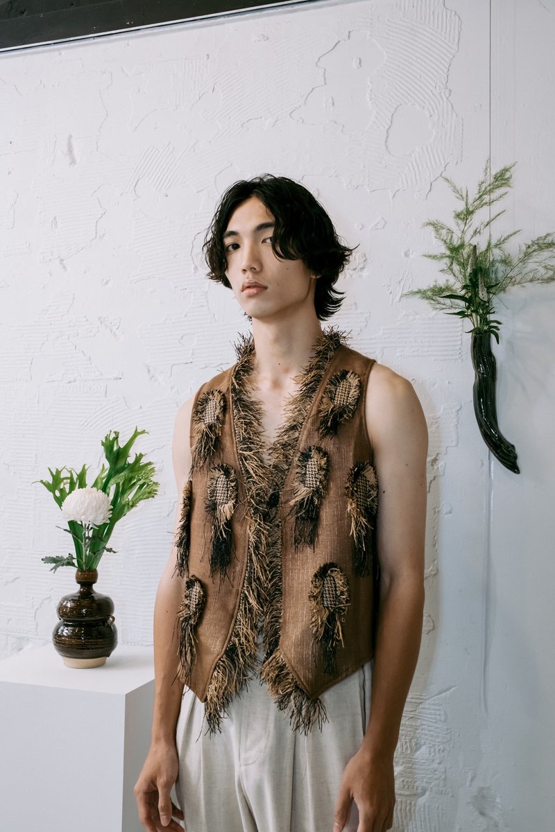 fraying vest - Men's Tank Tops & Vests - Other Man-Made Fibers Brown