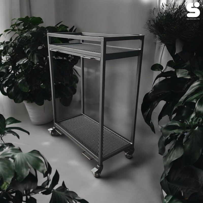 Modern Diamond Net Multi-functional Storage Rack, Greenery Diamond Net Storage Rack with Drip Tray, Double-Layer Diamond Net Plant Stand - ชั้นวาง/ตะกร้า - วัสดุอื่นๆ สีดำ