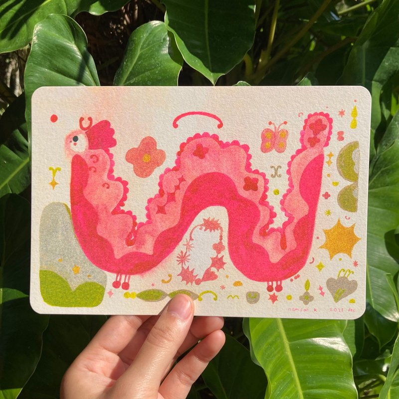 riso print - baby dragon - 海報/掛畫/掛布 - 紙 紅色