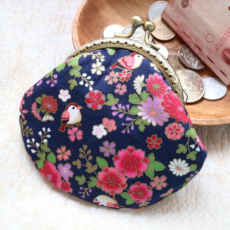 Blue Bird Kisslock frame coin purse | Girlskioku~* - กระเป๋าใส่เหรียญ - ผ้าฝ้าย/ผ้าลินิน สีน้ำเงิน