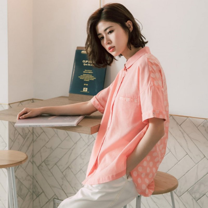 Bubble Baguette Styling Shirt - Strawberry Milk - เสื้อเชิ้ตผู้หญิง - ผ้าฝ้าย/ผ้าลินิน สึชมพู