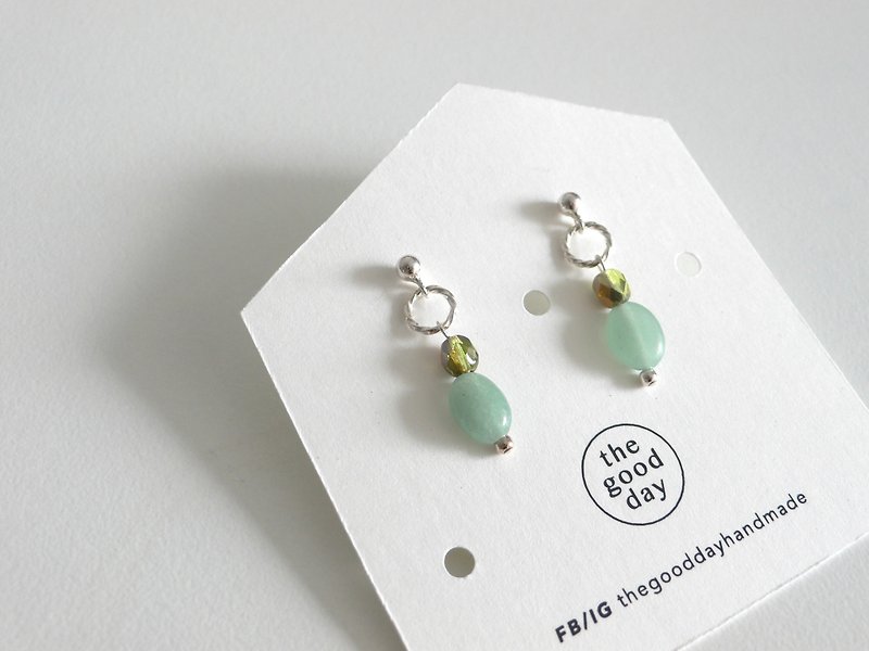 Mini earrings｜Green ring Mix & Match Silver Gemstone Earrings - ต่างหู - เครื่องเพชรพลอย สีเขียว