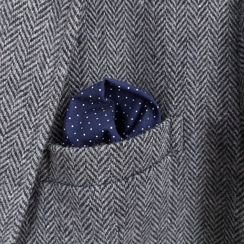 Pocket Square - ฺBlue Polka Dot - 手帕 - 棉．麻 藍色
