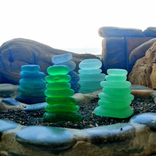 シーグラスアートNo657・イベント・一年間・2Lサイズ・天然石使用 シーグラスアート 天然石アート shell flower