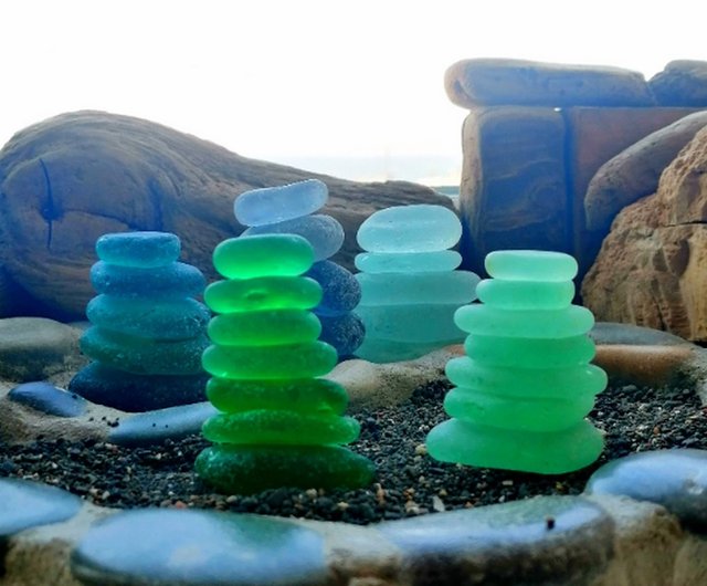 シーグラスアートケアン彫刻/グラスサンキャッチャー/シーグラス