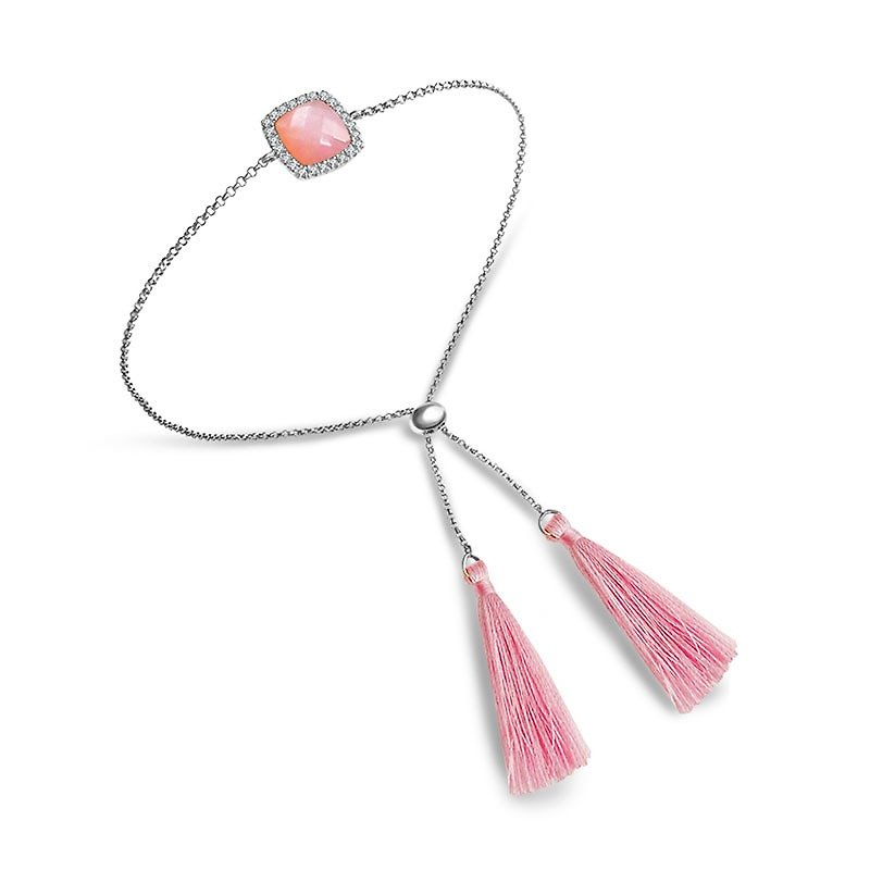 Pink Shell Diamond Bracelet with Pink Tassel - สร้อยข้อมือ - กระดาษ สึชมพู
