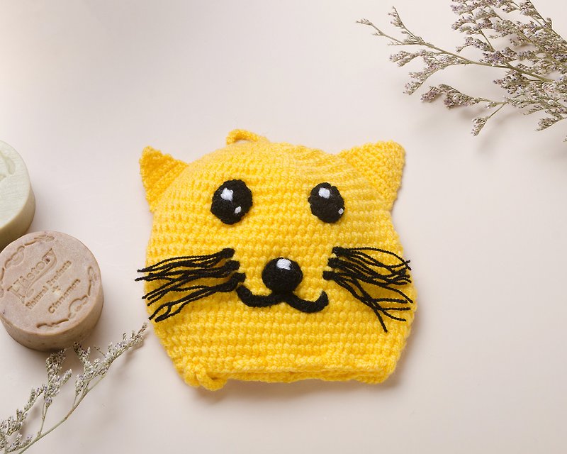 No.61 MeowMeow Pouch - Yellow Face Beard Cat - กระเป๋าเครื่องสำอาง - ขนแกะ สีเหลือง