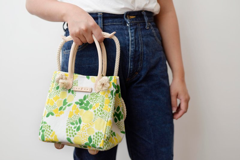 Shimanaka Boken Japanese Fabric Drawstring Pocket Series B Series Flower Ball - Yellow - Drawstring Bags - Cotton & Hemp Yellow