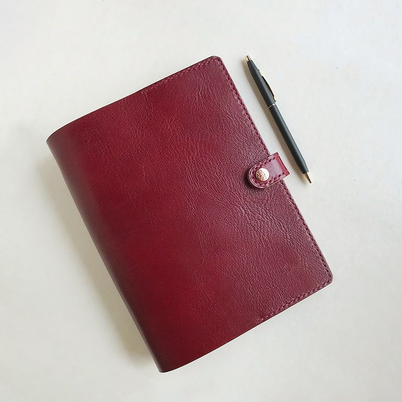 Bambini A5 six-hole loose-leaf leather book jacket-burgundy/customized gift - สมุดบันทึก/สมุดปฏิทิน - หนังแท้ สีแดง