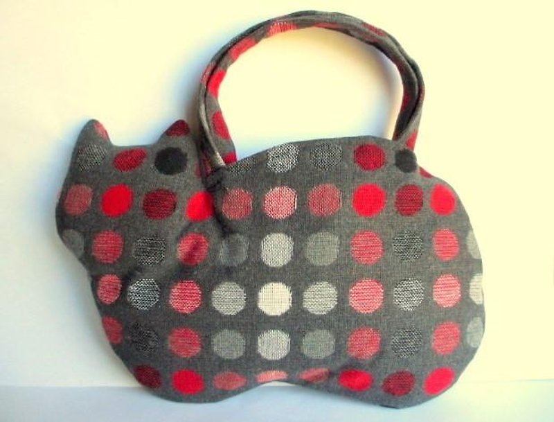 Wool cat of the bag * colorful dots red - กระเป๋าถือ - ผ้าฝ้าย/ผ้าลินิน สีเทา