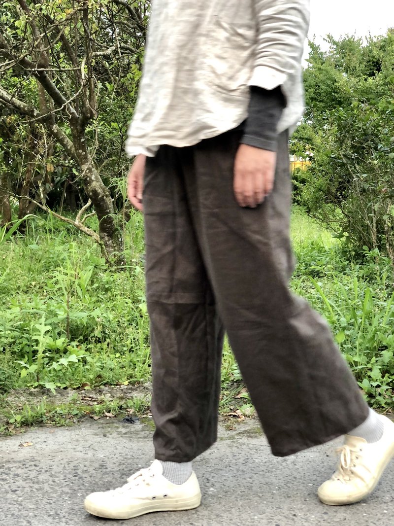 Linen multi-pocket straight-leg pants - กางเกงขายาว - ผ้าฝ้าย/ผ้าลินิน 