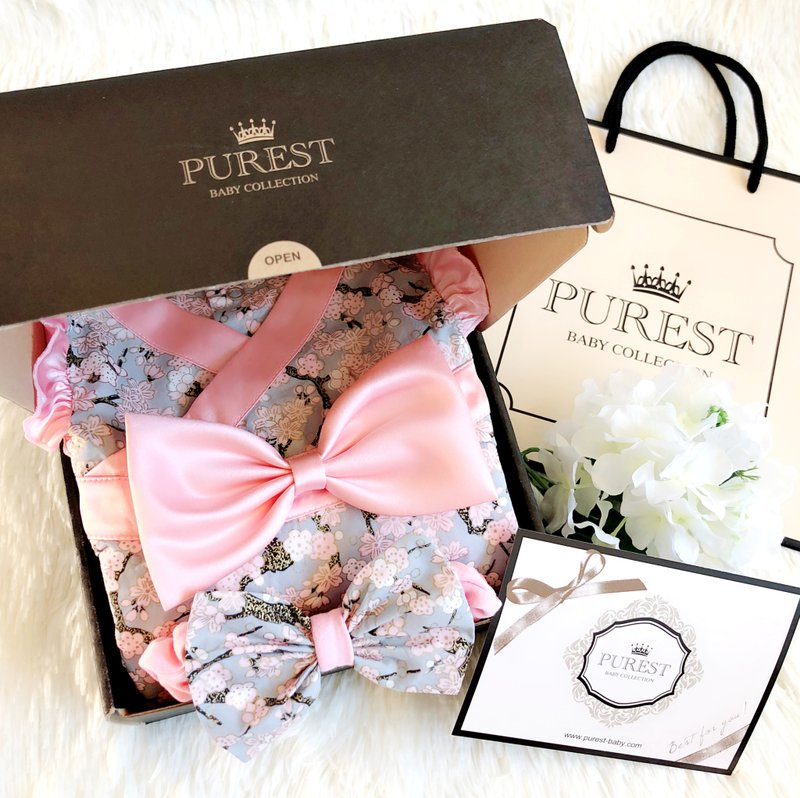 PUREST Pink Happiness Sakura no Flower Princess/Short-sleeved Baby Moon Baby Newborn Gift Set - ของขวัญวันครบรอบ - ผ้าฝ้าย/ผ้าลินิน สึชมพู