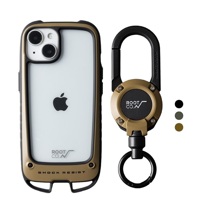 Japan ROOT CO. iPhone 14 Double Hook Phone Case + 360 Degree Rotating Carabiner - เคส/ซองมือถือ - พลาสติก หลากหลายสี