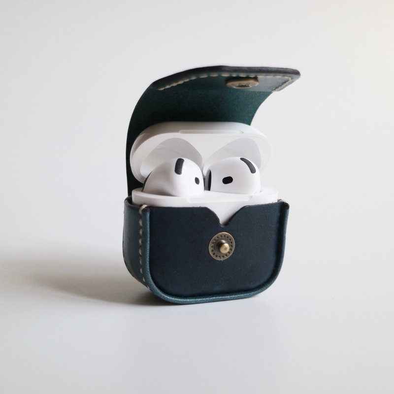AirPods 4 皮革保護套 保護殼 收納皮套 ----深海藍 - AirPods/耳機保護套 - 真皮 藍色