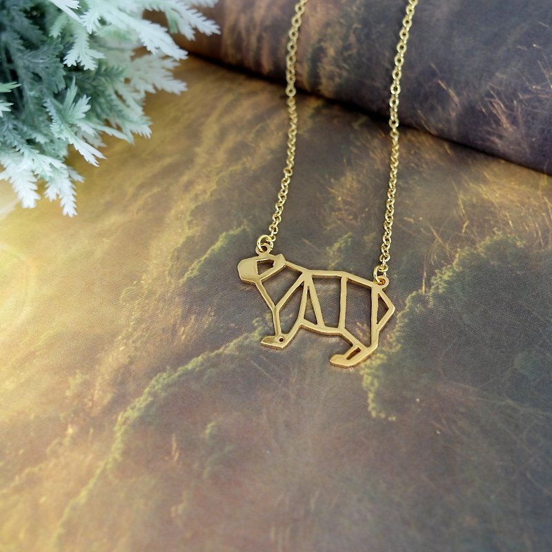 Capybara Necklace Origami Animal Jewelry Zoo gift Gold Plated Pendant - Necklaces - Copper & Brass Gold