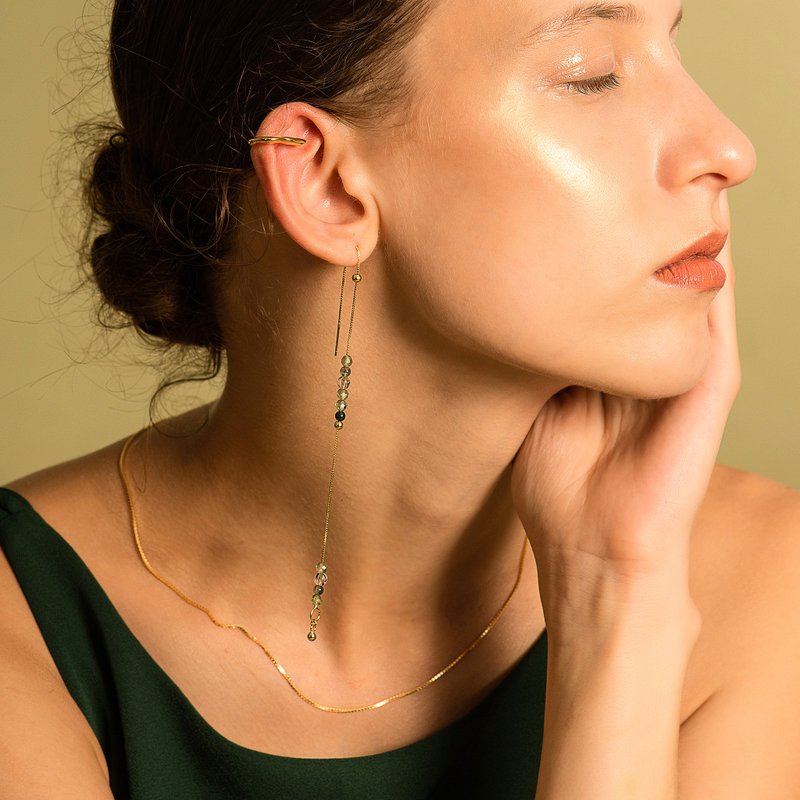 DATE. 18/08/21. Bubble Nebula - Beading Threader Earring-14K Gold Plated Silver - Earrings & Clip-ons - Sterling Silver Gold