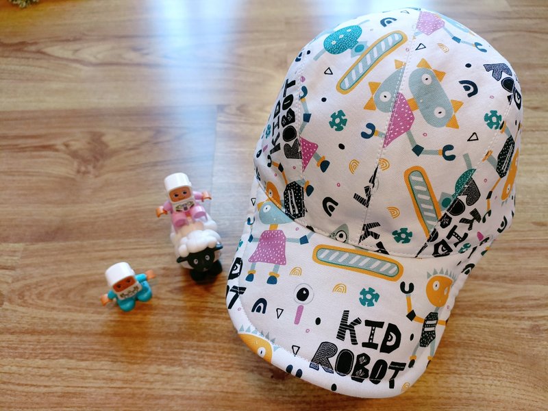 【Cap】Kids Robot | Korean organic cotton shapeable baby sun visor and children's hat with additional purchase and embroidery - Baby Hats & Headbands - Cotton & Hemp 