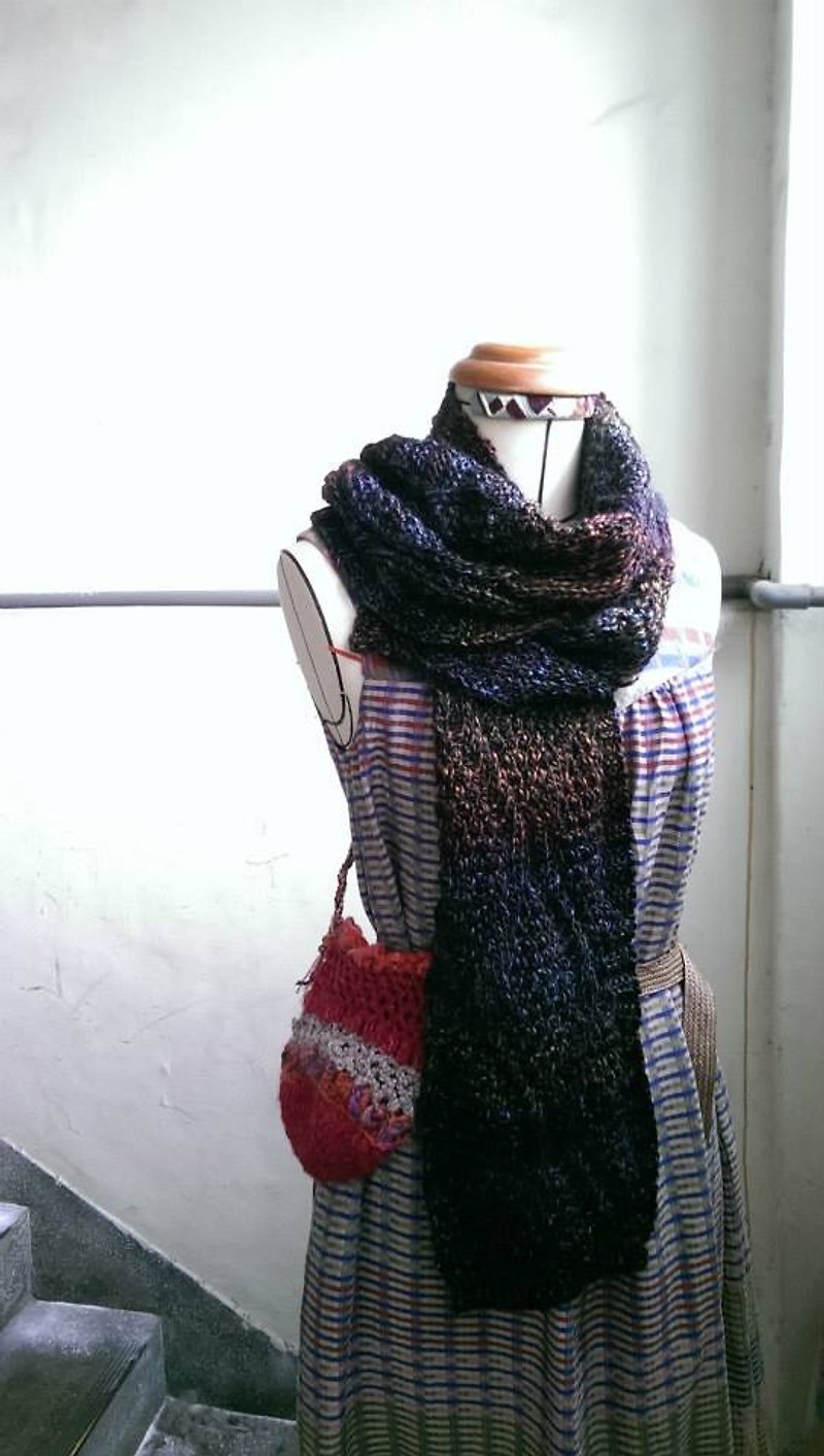 Couple scarf combination (black blue orange brown gradient + red brown gradient) - Knit Scarves & Wraps - Polyester Multicolor
