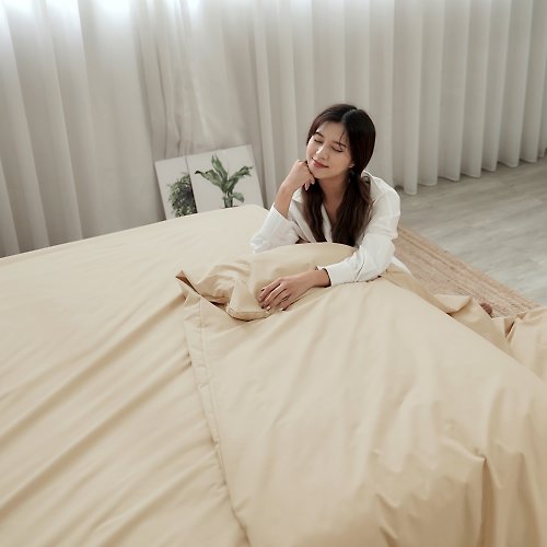 小日常寢居 清新素色100%防水防蹣床包/床包組/床包被套組/台灣製/濃茶奶