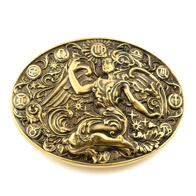 Virgo soild brass belt buckle, Astrological Zodiac Sign belt accessory - 皮帶/腰帶 - 其他材質 金色