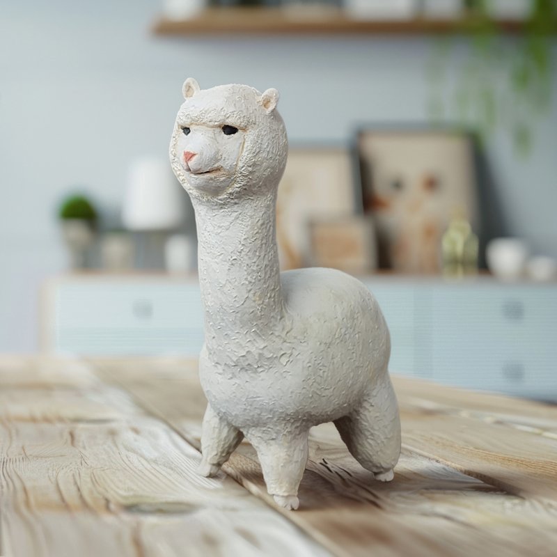 Love is Eating Healthy Alpaca Ceramic Sculpture with Dried Flower Accessory - ของวางตกแต่ง - ดินเผา 