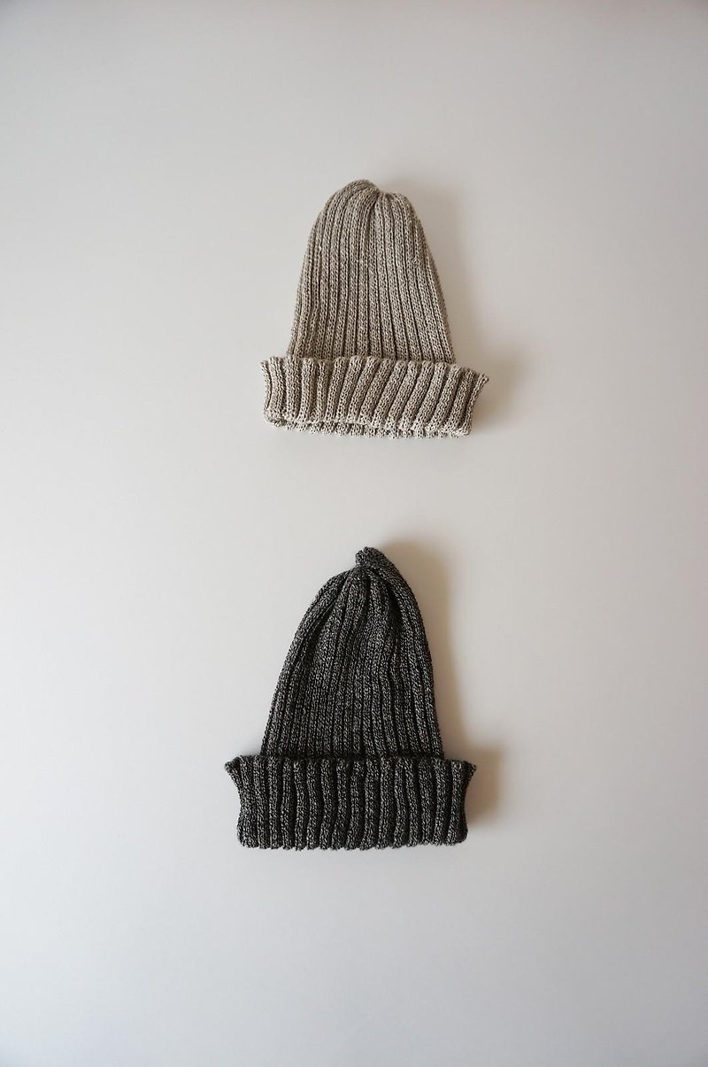Linen knit cap KID'S - 口水肩/圍兜 - 棉．麻 黑色