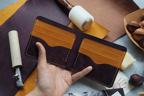 皮俠客PXK手工皮具 純手工牛皮撞色多卡位錢包皮夾 客製化刻字禮物 顏色款式可訂製