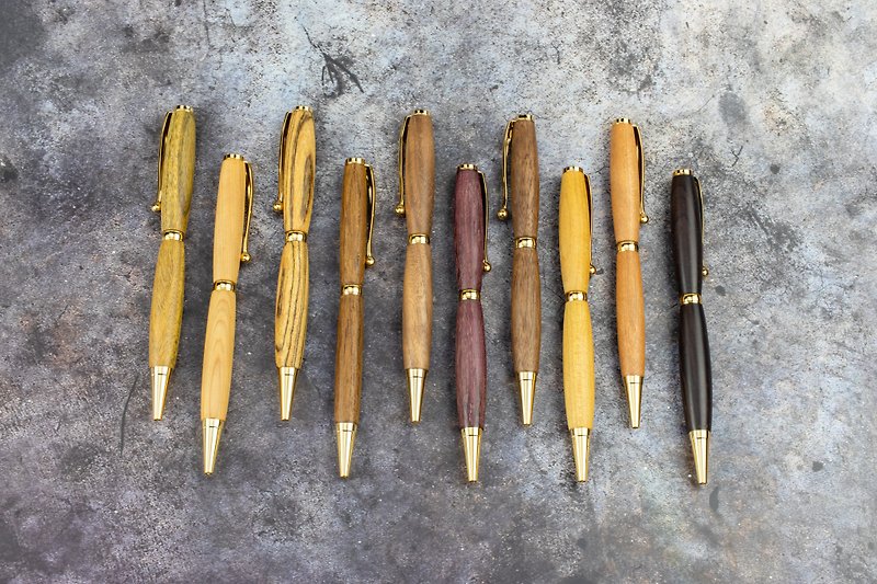 Wooden hand-rotating ball-point pen with laser engraving, customized wooden pen [7 series gold] - ปากกา - ไม้ หลากหลายสี